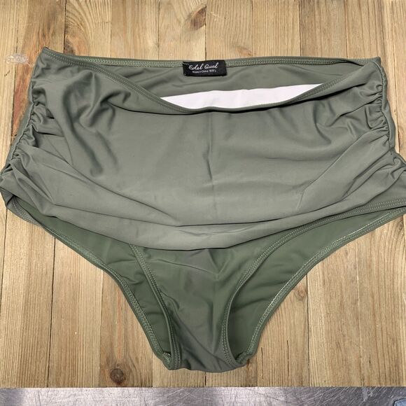 EDEL QUAL® Women's High Waisted Bikini Bottom Tummy Control Size LARGE Green - Picture 4 of 7